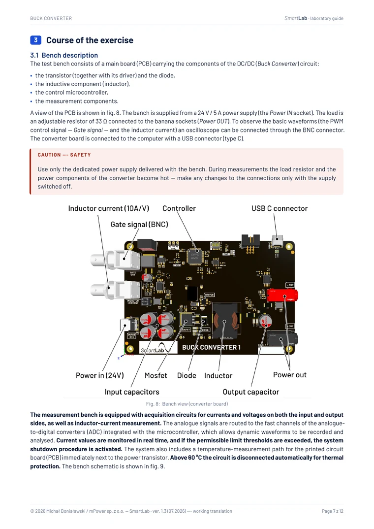 Guide page describing the measurement bench